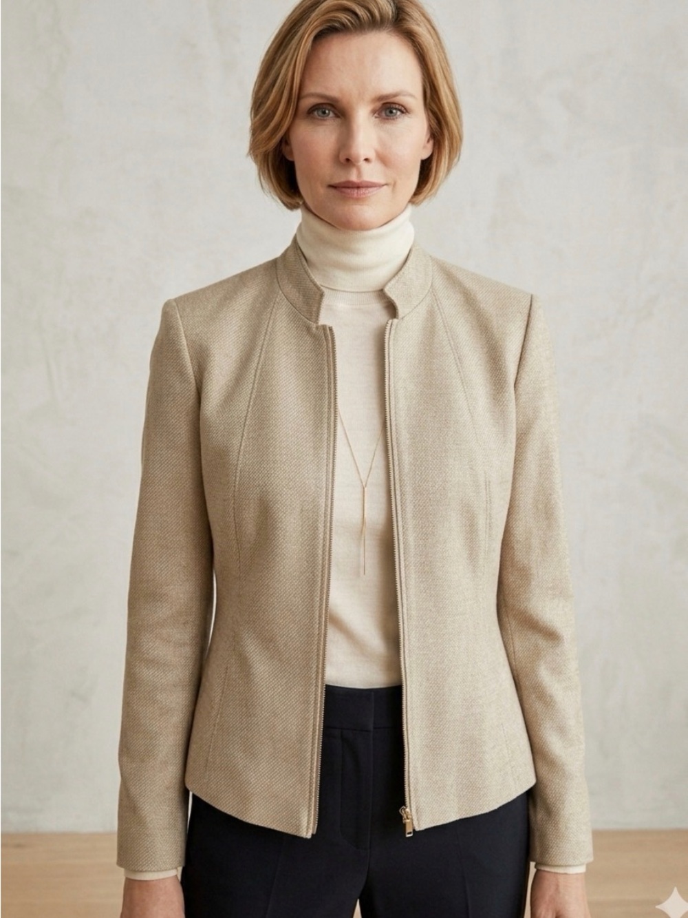 Calvin Klein Beige Zip-Front Textured Blazer